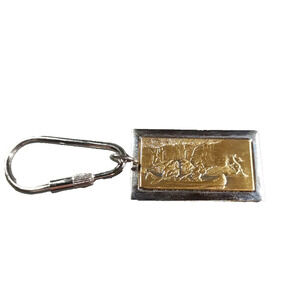 Deer Hunter Keychain Metal Brass Silver Color Canoe Deer